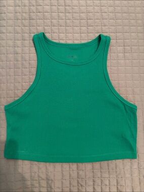 Women’s Green Ribbed Crop Tank Top